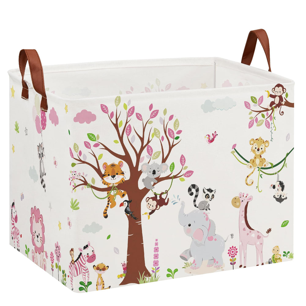 XHWZOF Jungle Theme Baby Girl Basket stands upright for easy access to toys and blankets.