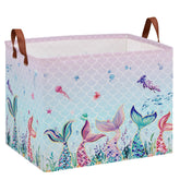 XHWZOF Mermaid laundry basket pink front view shows sturdy organization for kids