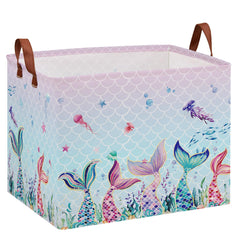 XHWZOF Mermaid laundry basket pink front view shows sturdy organization for kids