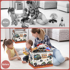 XHWZOF Monster Trucks storage basket in laundry area as a lightweight waterproof hamper.