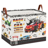 XHWZOF Race Car Storage Basket front view with parking sign for quick toy cleanup