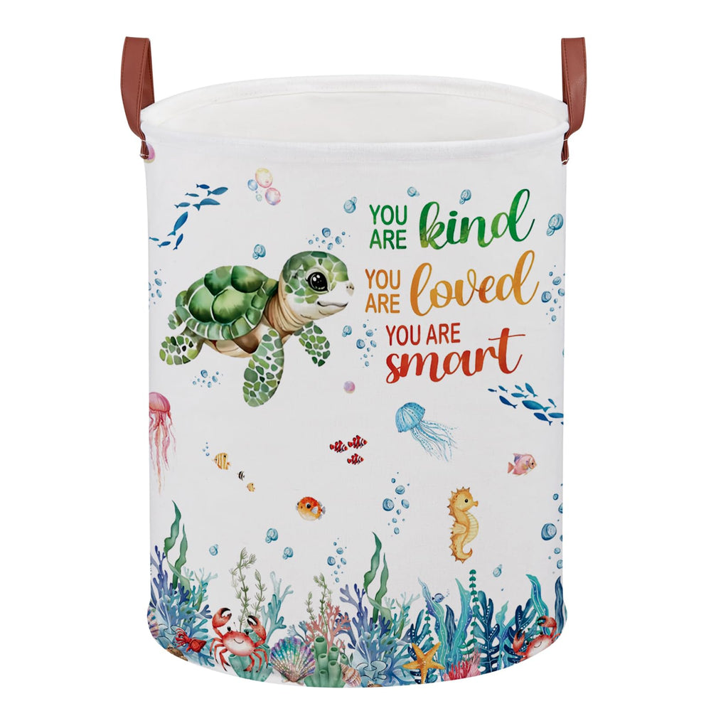 XHWZOF Turtle Kid Laundry Basket underwater scene promotes playful nursery storage