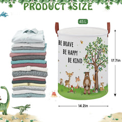 XHWZOF Woodland baby laundry hamper collapsible view shows space-saving design