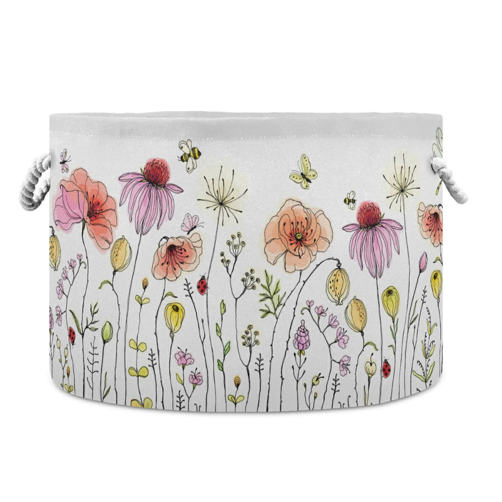 Xigua cotton rope basket with colorful wildflowers design ideal for toy and blanket storage