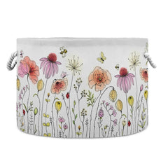 Xigua cotton rope basket with colorful wildflowers design ideal for toy and blanket storage