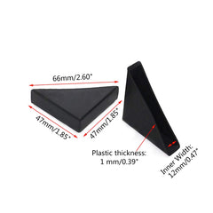 Xinally black triangle corner guard on furniture corners reduces scratching risk.
