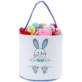 XinblueCo Easter Bunny Basket canvas front view shows durable, kid-friendly Easter gift storage.