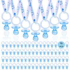 XINHUIDALSQ 72-pack pacifier necklaces arranged as party favors for baby showers.