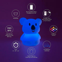 Xinjinhju Koala Night Light demonstrates color-changing options for mood