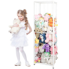 XMBecc stuffed animal storage tower in white shows organized toys and easy access
