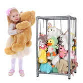 XMBecc stuffed animal storage zoo tower gray front view demonstrates space-saving vertical toy organization