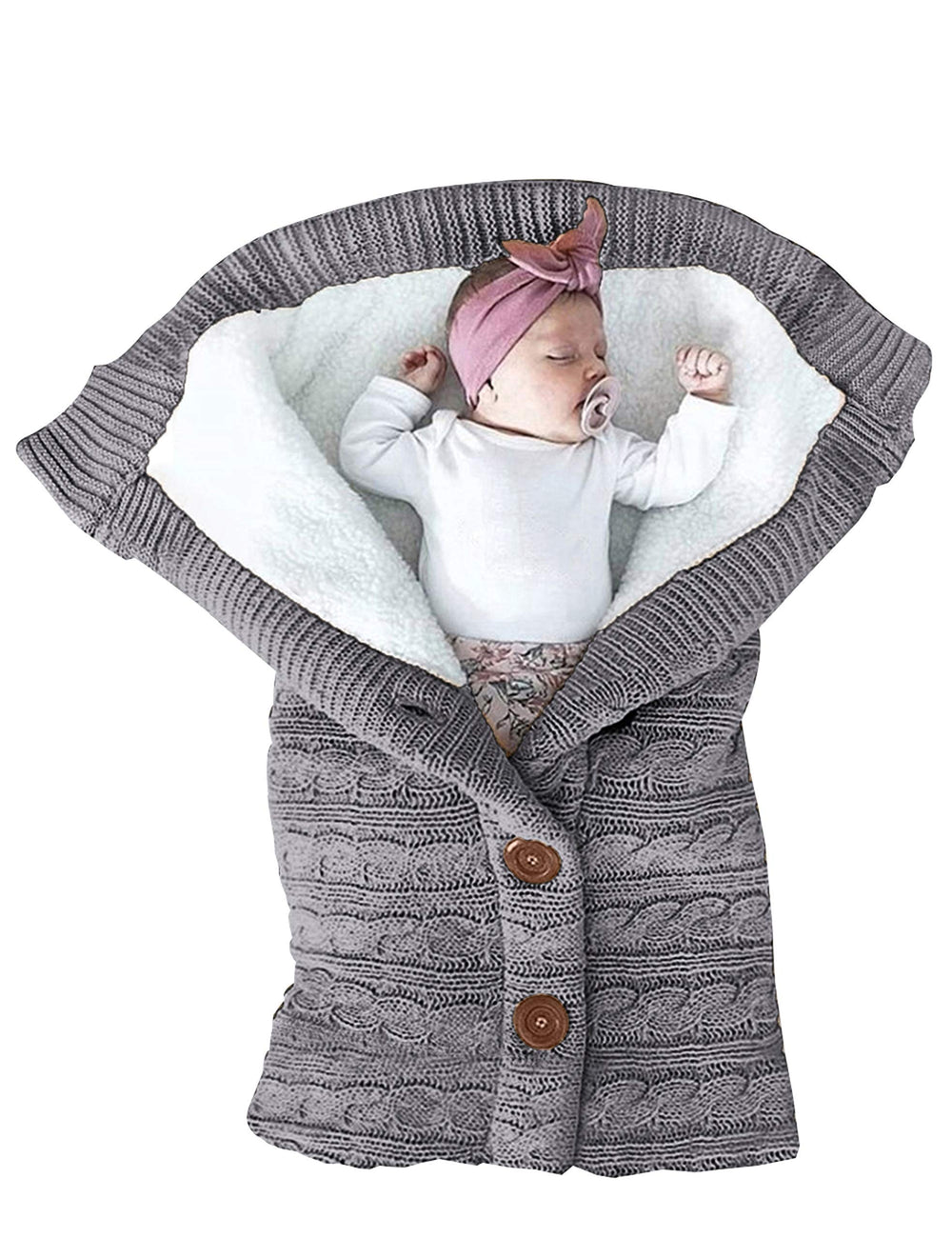 XMWEALTHY infant swaddle blanket soft fleece gray front offers cozy nap warmth.