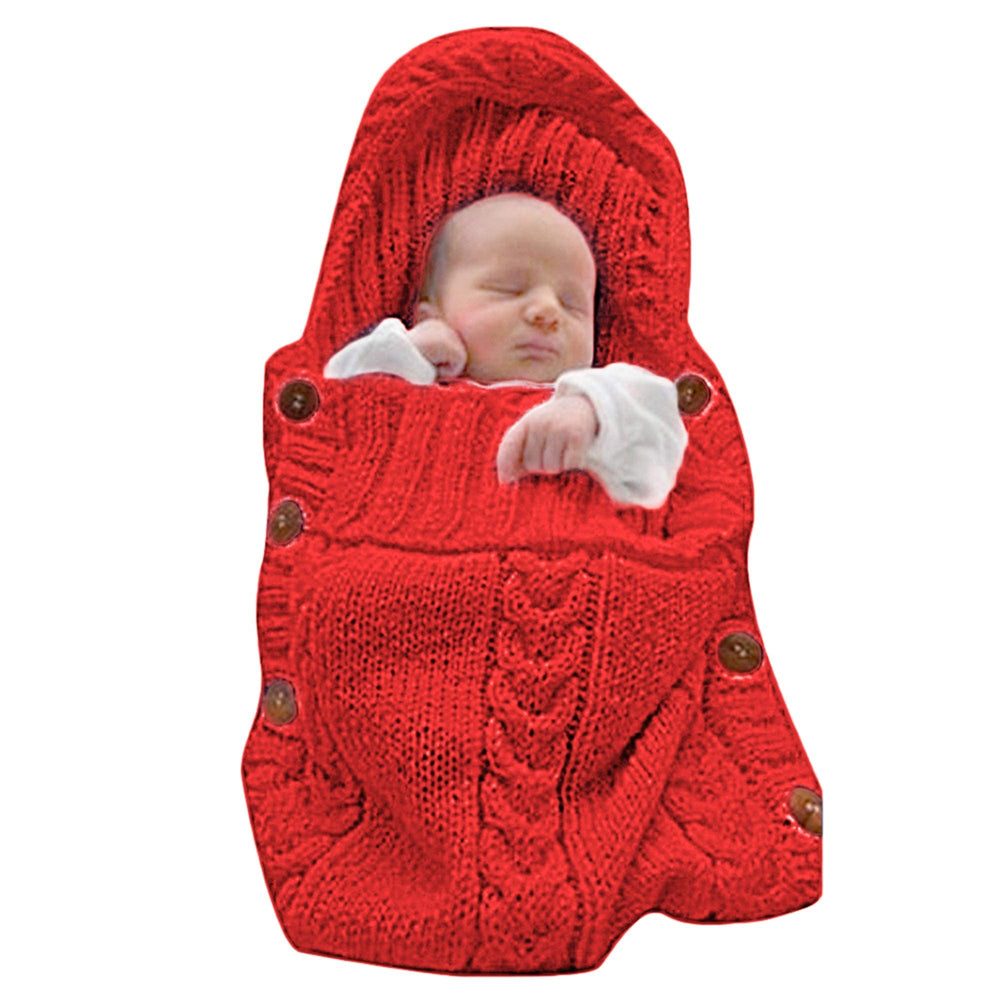 XMWEALTHY newborn wrap knit swaddle red front view shows secure wrap for calm naps