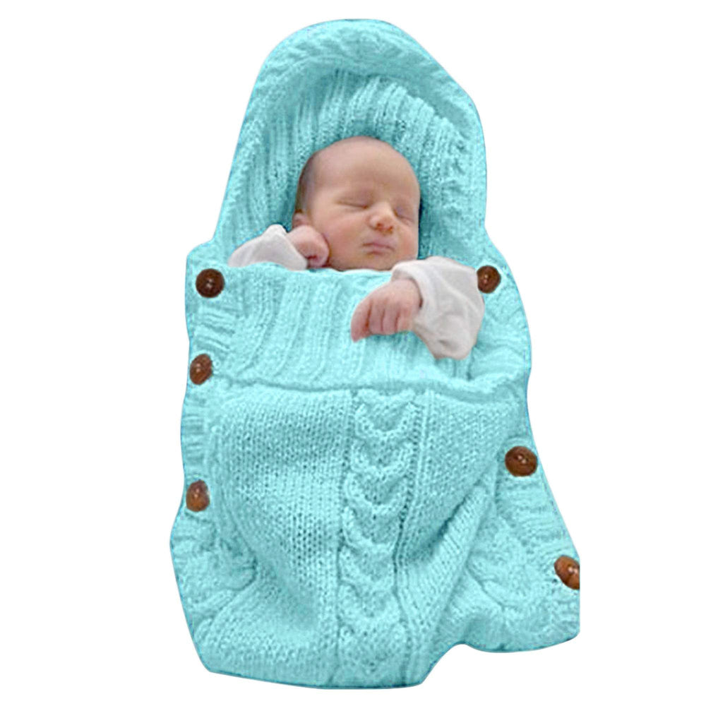 XMWEALTHY newborn wrap swaddle sky blue closeup showing soft knit fabric for cozy sleep.