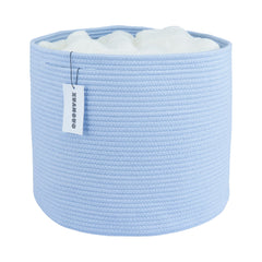 XUANGUO cotton rope basket blue 16x14 front shows organized blankets and toys