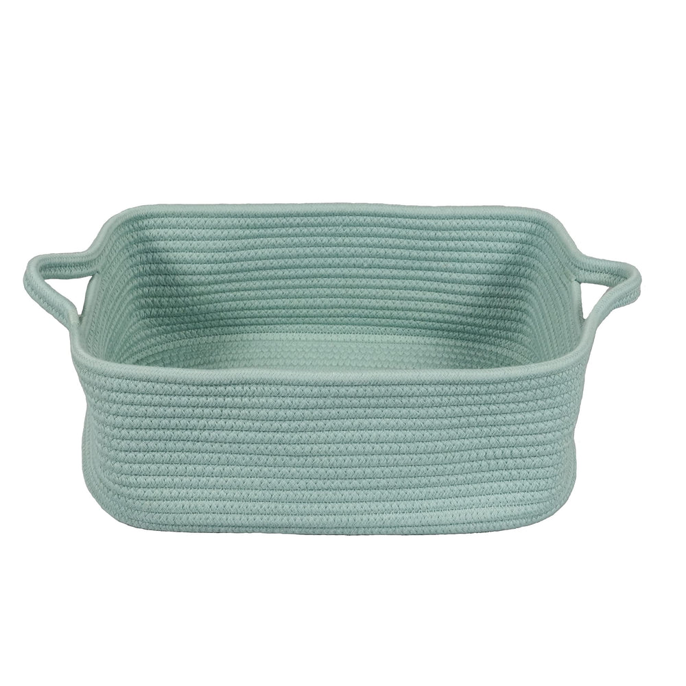 XUANGUO cotton rope basket light green with rectangle handles for tidy storage.