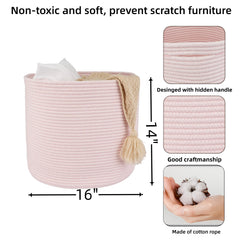 XUANGUO Cotton Rope Basket toy-bin highlights easy toy organization in playrooms.