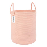XUANGUO cotton rope laundry basket coral pink front view with spacious storage