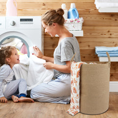 XUANGUO rope basket full of towels demonstrates versatile storage capacity.