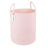 XUANGUO cotton rope laundry basket light pink front view showing size and presence