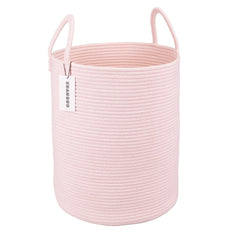 XUANGUO cotton rope laundry basket light pink front view showing size and presence