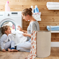XUANGUO rope basket for toy storage keeps spaces organized.