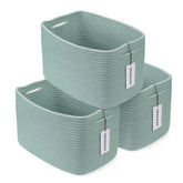 XUANGUO cotton rope storage basket rectangle 15x10x9.3 inches green organized on shelves
