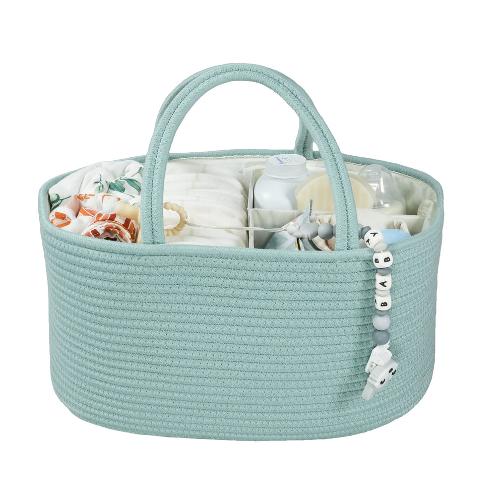 XUANGUO large diaper caddy front view shows ample storage for baby essentials within reach