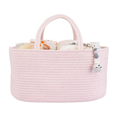 XUANGUO large diaper caddy pink side view keeps diapers and wipes within arm's reach.