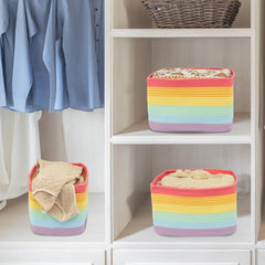 XUANGUO Rainbow Storage Basket with towels demonstrates practical storage use