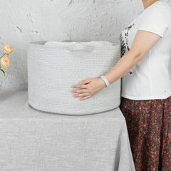 XUANGUO large rope basket grey with handles for toy and laundry transport
