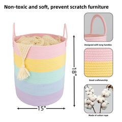 XUANGUO rope basket tall with handles for easy room-to-room transport.