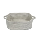XUANGUO woven cotton rope basket with handles keeps toys neatly organized on shelves.