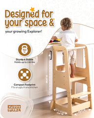 XUBBY LULLZA toddler tower being used in the kitchen for child participation.