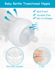 XUNICUTE anti-colic vent system closeup highlights reduced air intake during feeds.