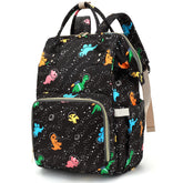 Xunteny Dinosaur diaper bag backpack front view shows quick-access storage for baby essentials on the go