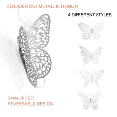 XUNXMAS 3D silver butterfly in 4 styles for versatile decor.