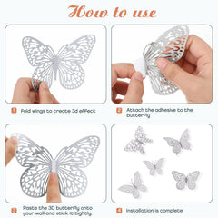 XUNXMAS 3D silver butterfly hollow-patterned for elegant wall art.