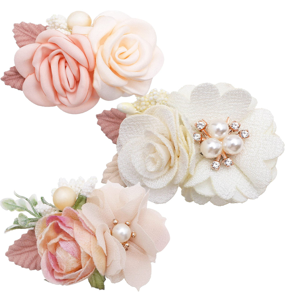 XuoAz baby flower hairclip pack3 style1 on soft grosgrain ribbon for comfy daily wear