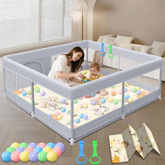 XVISHX baby playpen 50x50 mat offers ample space for two toddlers.