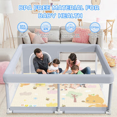 XVISHX baby playpen BPA-free frame with safety suction cups for stable placement.