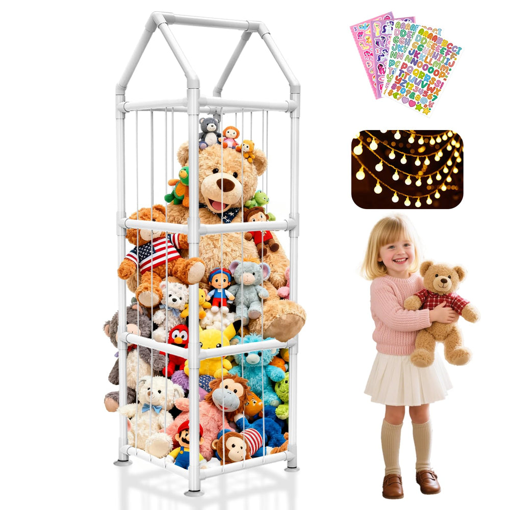 YACONA stuffed animal storage cage front view showing massive capacity for plush toys.