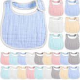 Yahenda 24-pcs muslin baby bibs blue-bandana set, soft and absorbent for drool.