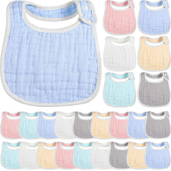 Yahenda 24-pcs muslin baby bibs blue-bandana set, soft and absorbent for drool.