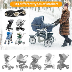 YAHENLI hand muff universal-fit on a stroller handle for quick warming.