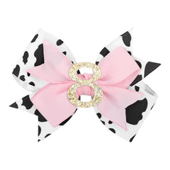 YanJie 4in birthday bow with cow print center for adorable party-ready look