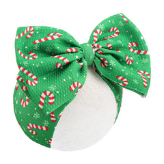 YanJie 7-inch Candy Cane Headband in green, soft fabric for gentle wear and festive baby photos