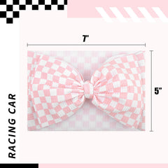 YanJie 7-inch pink checkered bow stretchy band adapts to newborn to toddler