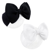 YanJie baby bow headband in black and white, soft nylon for delicate newborn skin