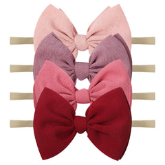 YanJie baby headband pink-wine knotted bow; soft nylon and gentle fit for newborn photos